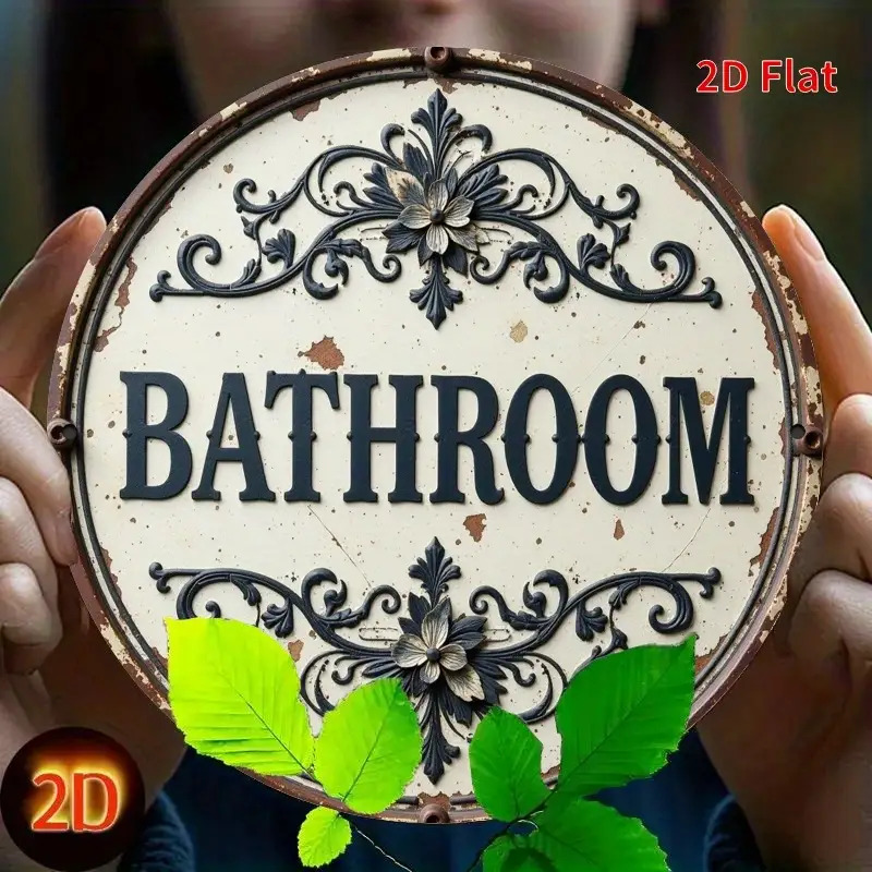 Home Bathroom Name - 2D плоская круглая металлическая алюминиевая табличка